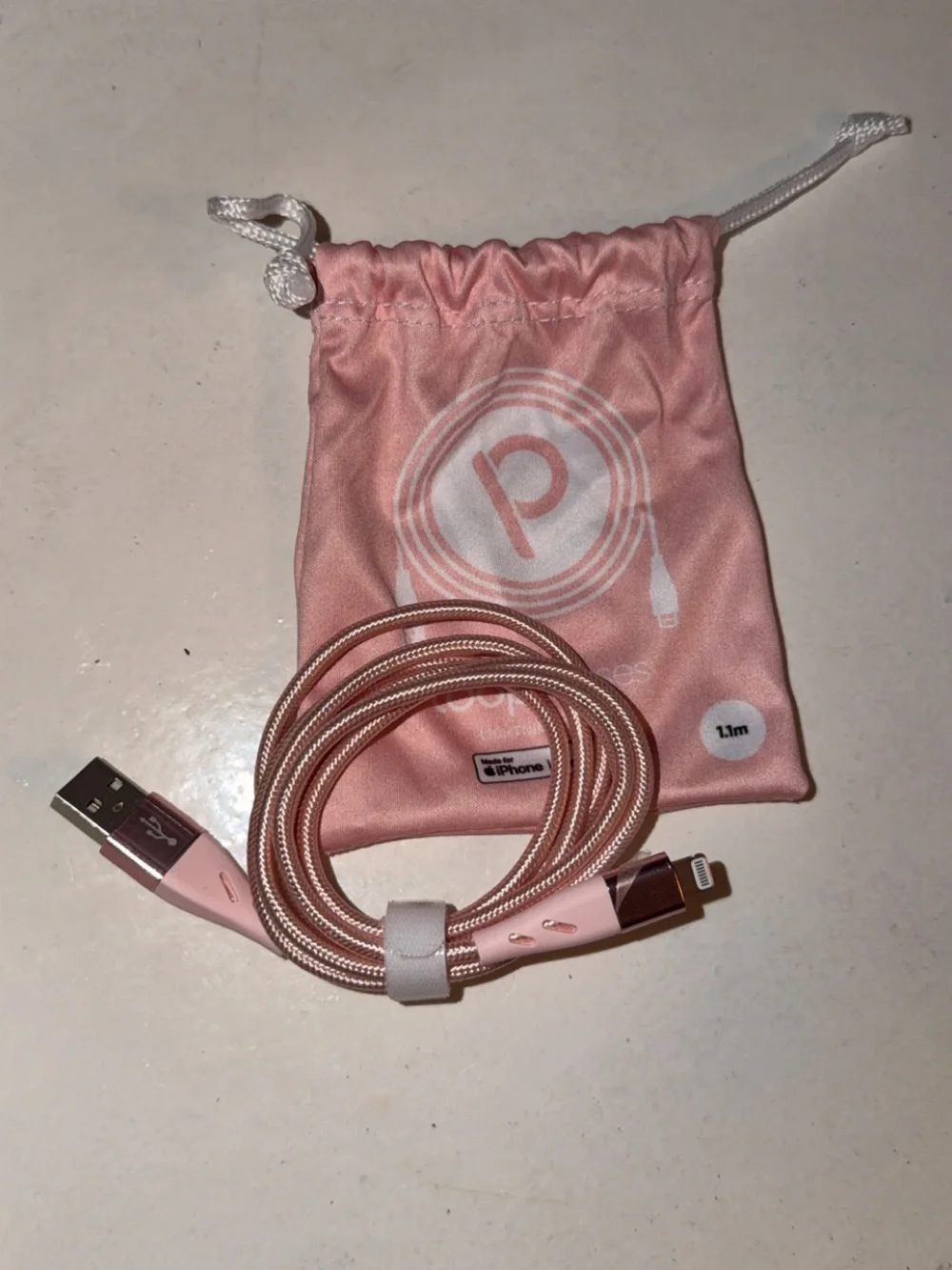 Loopy Case Rose Gold Braided Lightning Charging Cable with Pouch